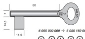 Schlüsselrohling zu Chubb Einsteckschloss, Art. 55, mit 7 mm Halm 