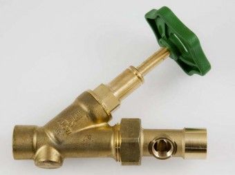 Schrägsitzventil 18 mm mit Entleerung mit beids. Lötmuffe und Verschraubung 