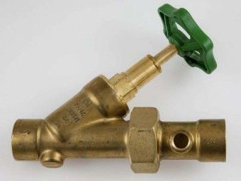 Schrägsitzventil 28 mm mit Entleerung mit beids. Lötmuffe und Verschraubung 