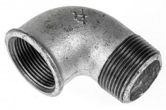 Temperguss verz. Winkel # 92, 11/4' 90°, Innen/Außengewinde 