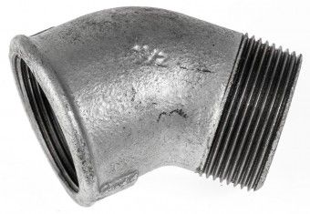 Temperguss verz. Winkel # 121, 1 1/2' 45°, Innen/Außengewinde 