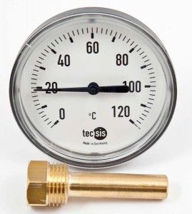 Bimetall Zeigerthermometer Gehäuse 80 mm Durchmesser, mit Tauschhülse 1/2"x 40 mm 