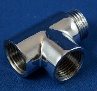 verchr. T Stück mit 1 Aussengewinde 1/2" und 2 Innengewinde 1/2" 