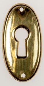 Schlüsselschild Eisen vermessingt 1485, oval, 20x41 mm 