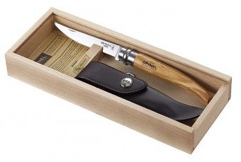 OPINEL Messer Slim-Line Heft Olivenholz in dekorativer Holz-Geschenkbox m. Etui 