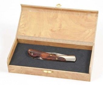 Damast Taschenmesser mit 10 cm Heftlänge in dekorativer Holzbox 