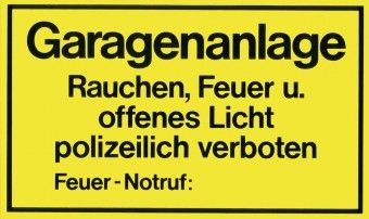 Strobel Kunstoffschild 250 x 150 mm Garagenanlage Rauchen, Feuer und ... 