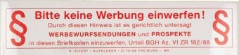 Aufkleber Keine Werbung weiss mit roter Schrift 