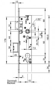 WILKA Rohrrahmen Anti Panik Einsteck- schloss 6667.000007, 30 mm Dorn, 