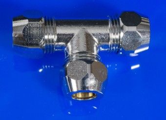 verchr. T Quetschverschraubung 3/8" x 10 mm mit 3 Quetschverschraubungen 