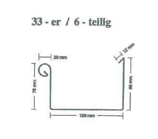 mtr. Kupfer Kastenrinne 33 er 6 teilig, 0,6 mm 