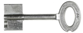 Melsmetall Doppelbartschlüsselrohling mit Bohrung und seitlicher Einbuchtung 