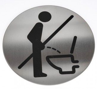 Edelstahl Hinweisschild für WC Herren "Bitte setzten", selbstklebend 