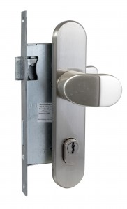 IKON Stahl Schutzbeschlag S418, FB=F2 mit Kernziehschutz, Winkelknauf außen, 