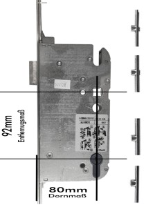 GU Mehrfachverriegelung Secury R4, 92 mm Entfernung, 80 mm Dorn, 20 mm Stulp 