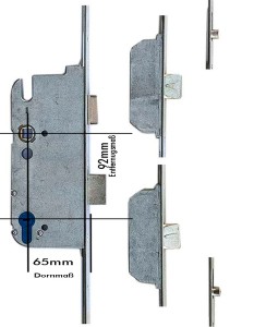 GU Mehrfachverriegelung Secury V MR/SZ-R 92 mm Entfernung, 65 mm Dorn, Flachstulp 