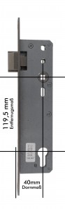 GIESCHE Rohrrahmenschloss W3, 40 mm Dorn 119,5 mm Entfernung, 8 mm Nuss, DIN L 