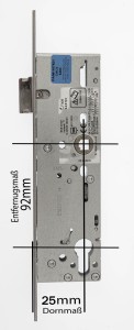 BKS Rohrrahmenschloss B-18260-25-U-8 92 mm Entfernung, 25 mm Dorn, Flachstulp 