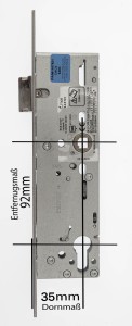 BKS Rohrrahmenschloss B-18260-01-U-8 92 mm Entfernung, 35 mm Dorn, Flachstulp 