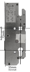 KFV Reparatur Hauptschloss RB1000SL, 72 mm Entfernung, 55 mm Dorn, 8 mm Nuss, 
