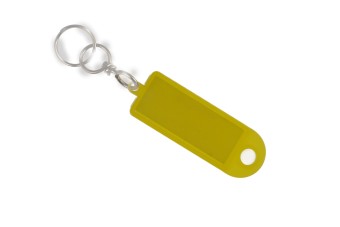 Schlüsselanhänger mit Ring und Wirbel 60 x 22 mm, aufklappbar, gelb 