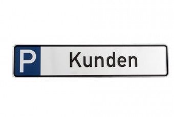 ALU Parkplatzkennzeichnungsschild gepr. 523 mm breit, 113 mm hoch, Kunden 