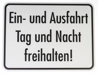 Aluminiumschild geprägt, 400 mm breit, 300 mm hoch, Ein- und Ausfahrt Tag und 