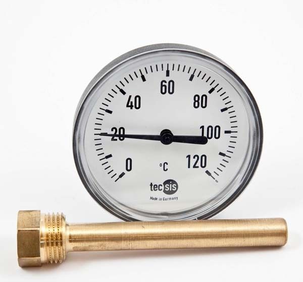Bimetall Zeigerthermometer Gehäuse 80 mm Durchmesser, mit Tauschhülse  1/2x100 mm