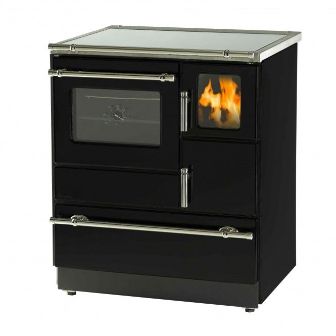 Wamsler K128F Ambiente Line schwarz Rauchrohranschluss links mit Stahlplatte 