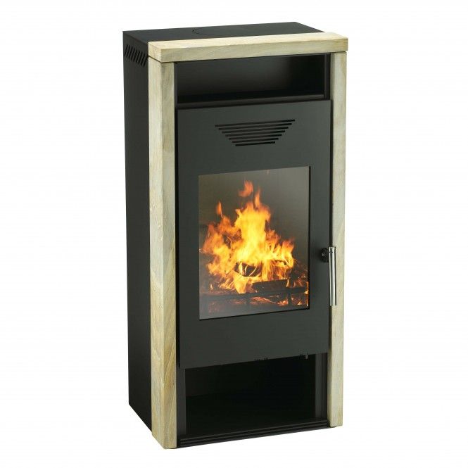 Wamsler Kaminofen KF 10180 Yara 6 KW Gehäuse schwarz,Rahmen Sandstein Rainbow 