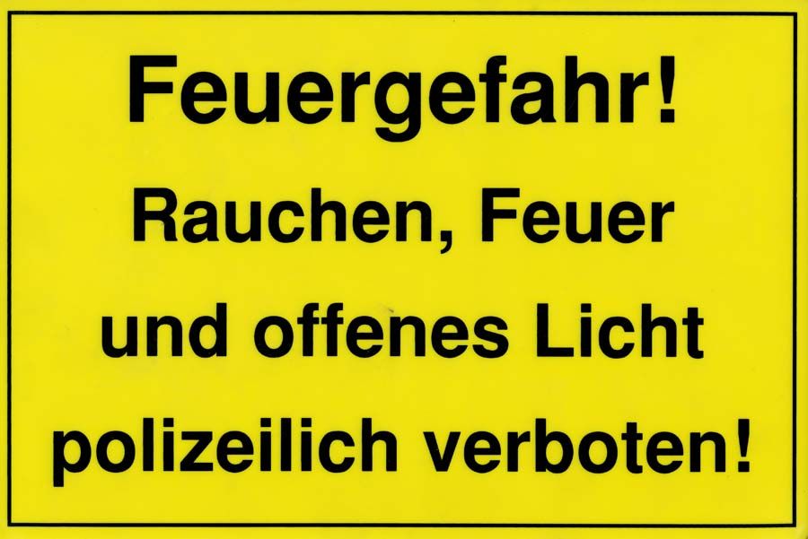 Kunstoffschild 300 mm breit, 200 mm hoch Feuergefahr Rauchen, Feue ...