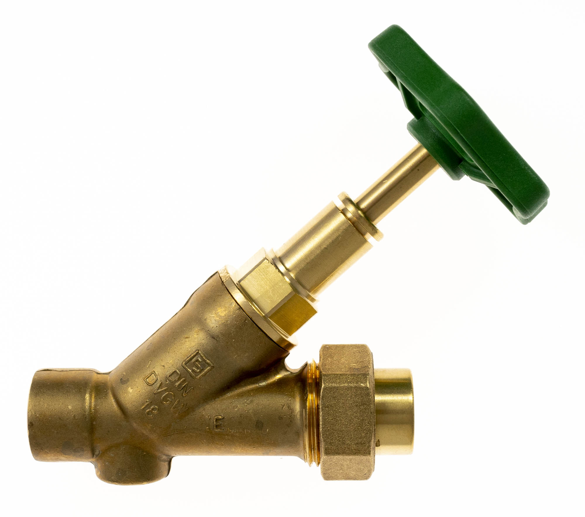 Schrägsitzventil 18 mm ohne Entleerung mit beids. Lötmuffe und V ...