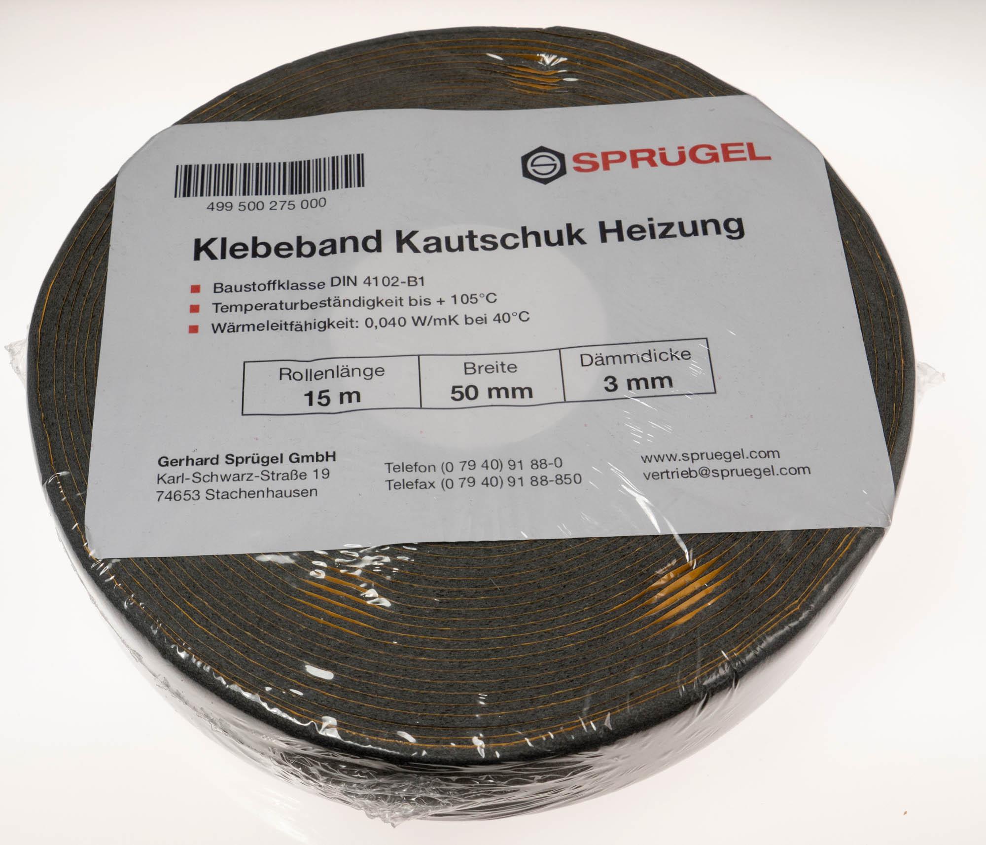 Sprügel Kautschuk Klebeband Heizung, 50 mm breit, Dämmdicke 3 mm ...
