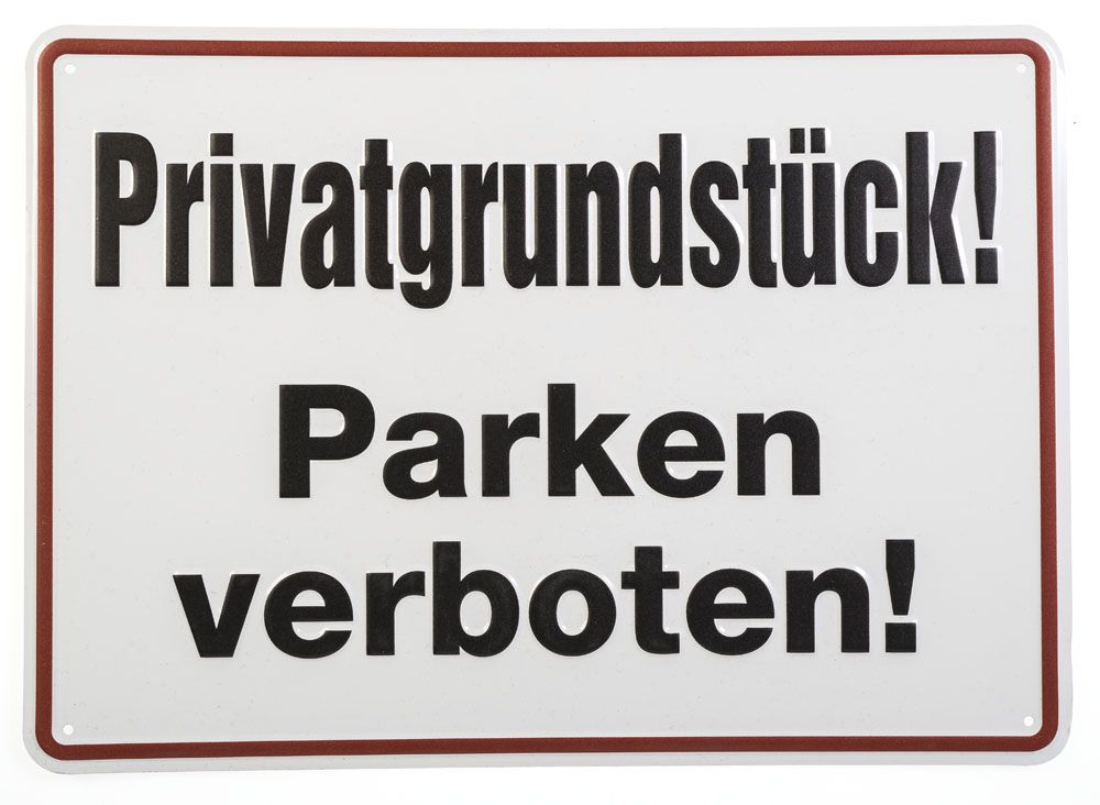 geprägtes Aluminiumschild 350 mm breit, 250 mm hoch, weisses Schi ...