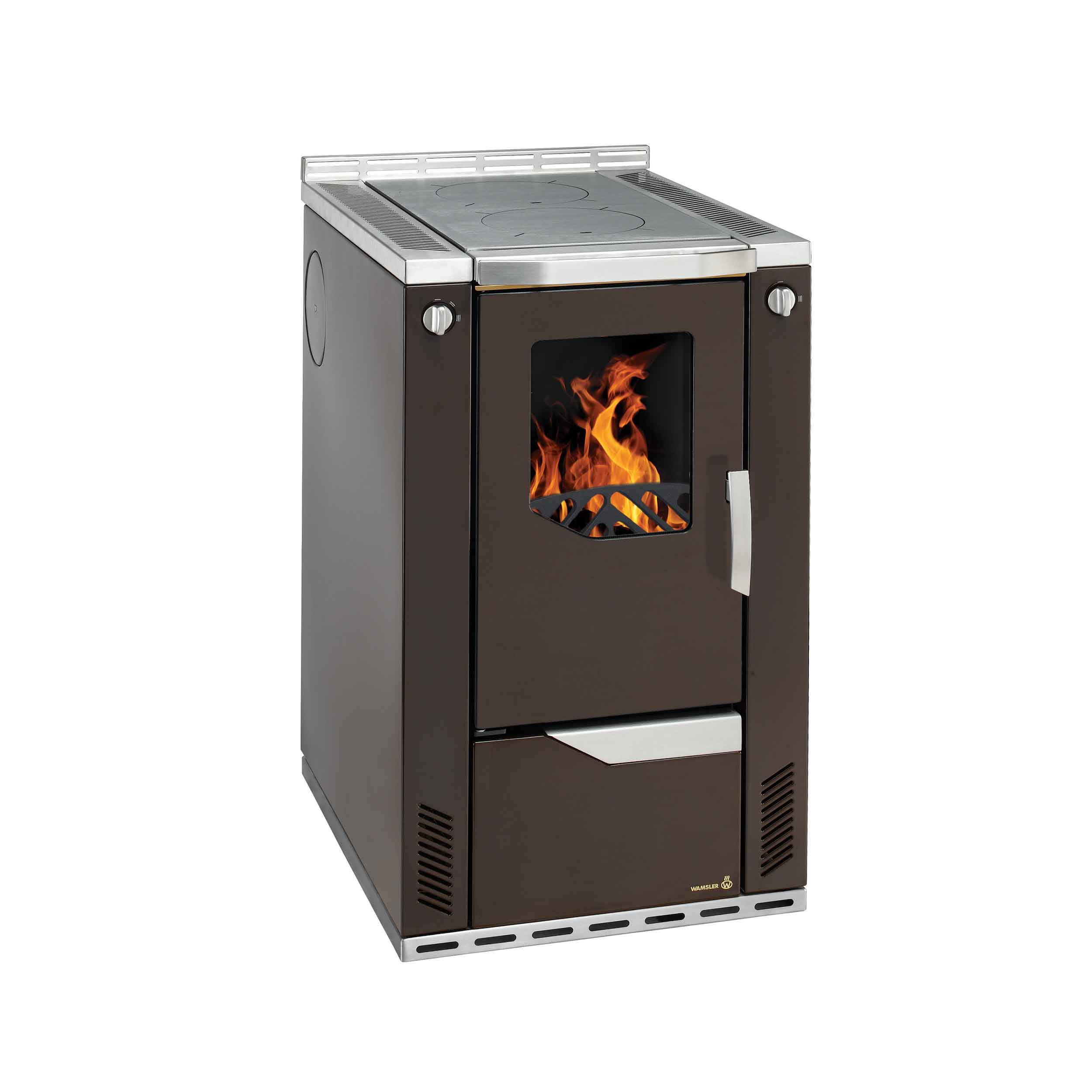 Wamsler Holz Beistellherd W2-50 braun mit geschliffener Stahlplatte, ISO Plus