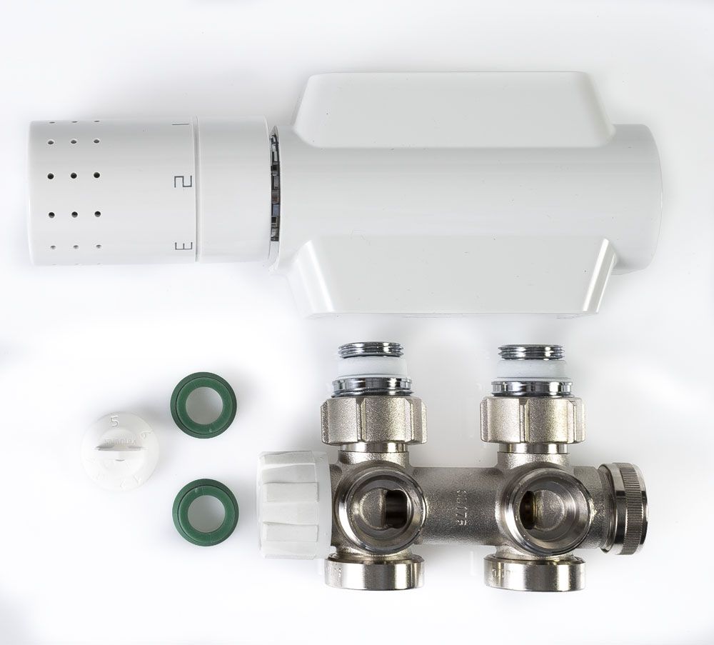 Simplex Design SX Ventilarmatur Universal Hahnblock F12060 mit Blende und Thermostatkopf weiß