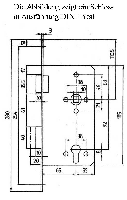 BKS Haustürschloss/Türschloss für Profilzylinder, Dornmaß 65mm