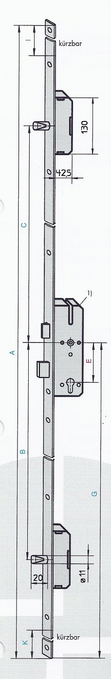 KFV Türverschluss multiple Verrouillage AS/BS 3600 16 mm Stulp dornmaße dif. 